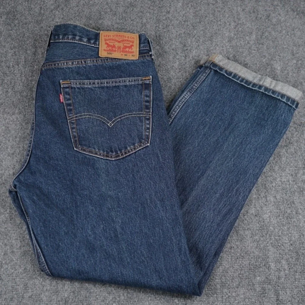 Levi's 505 Regular Fit Jeans Mens 36x32‎ Blue Straight Leg Denim Pants
